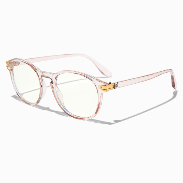 Lunettes rondes r&eacute;tro transparentes avec r&eacute;duction de la lumi&egrave;re bleue - Rose translucide,