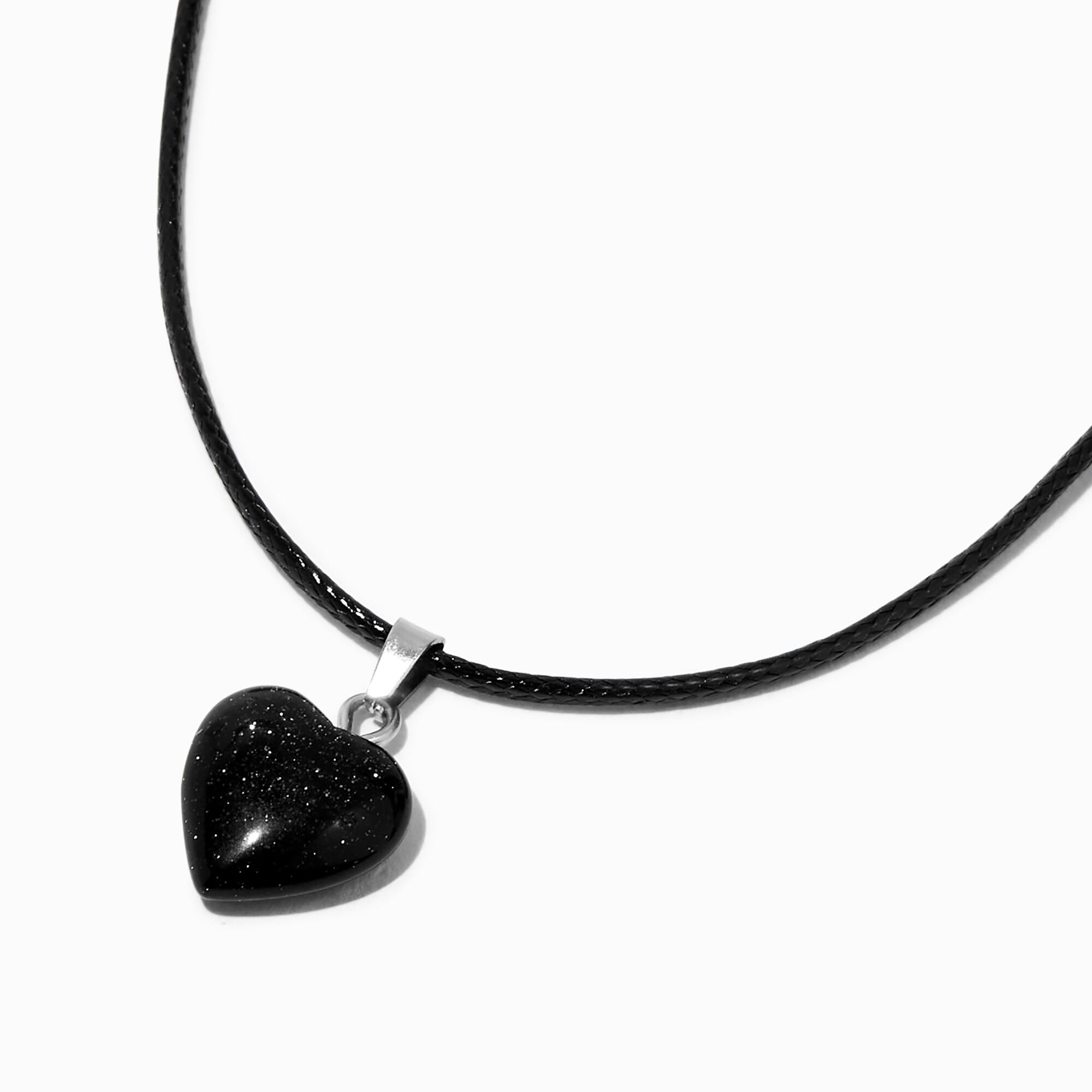View Claires Puffy Heart Cord Pendant Necklace Black information