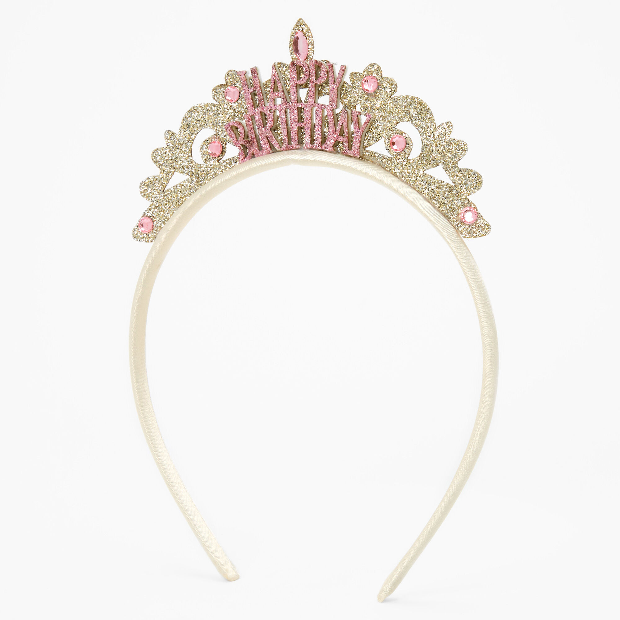 View Claires Club Glitter Happy Birthday Crown Headband Gold information