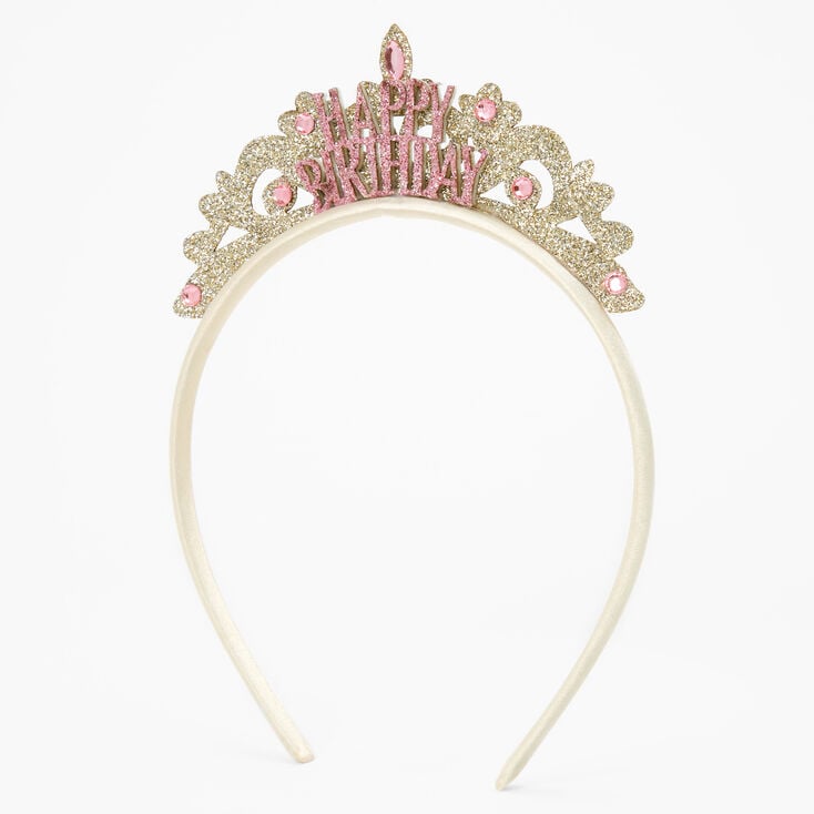 Claire&#39;s Club Gold Glitter Happy Birthday Crown Headband,