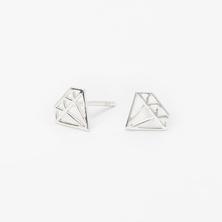 Sterling Silver Diamond Outline Stud Earrings,