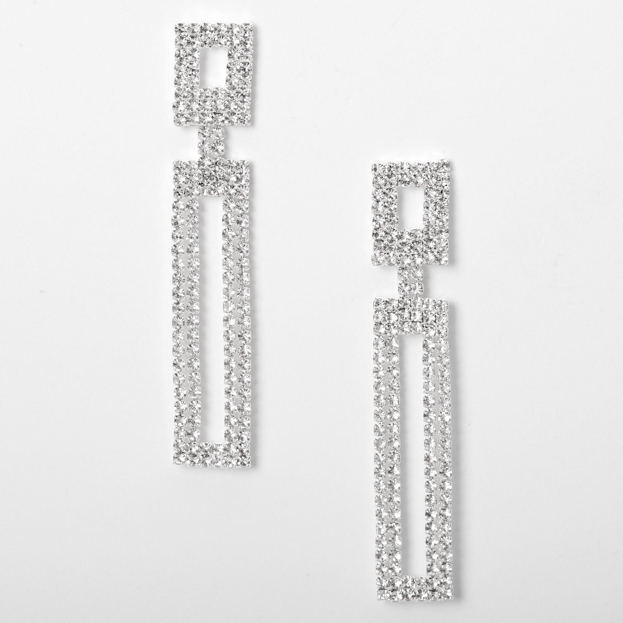 Silver rectangle new arrivals drop earrings