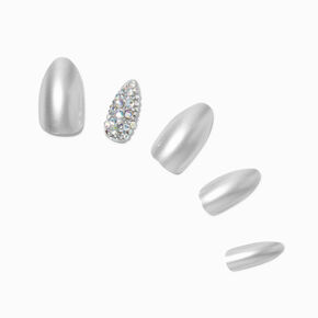 Silver Bling Stiletto Vegan Faux Nail Set - 24 Pack,