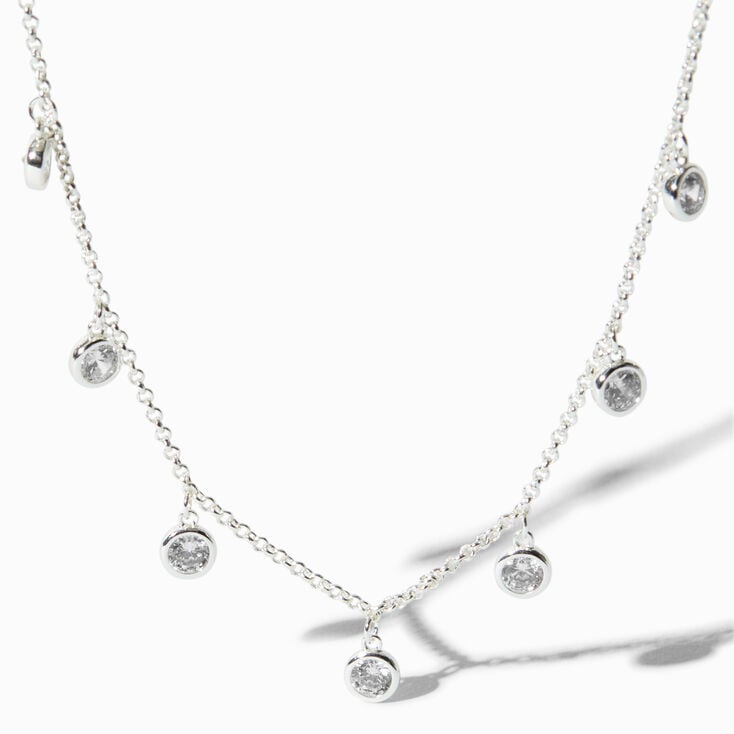 C LUXE by Claire&#39;s Sterling Silver Plated Cubic Zirconia Confetti Chain Necklace,