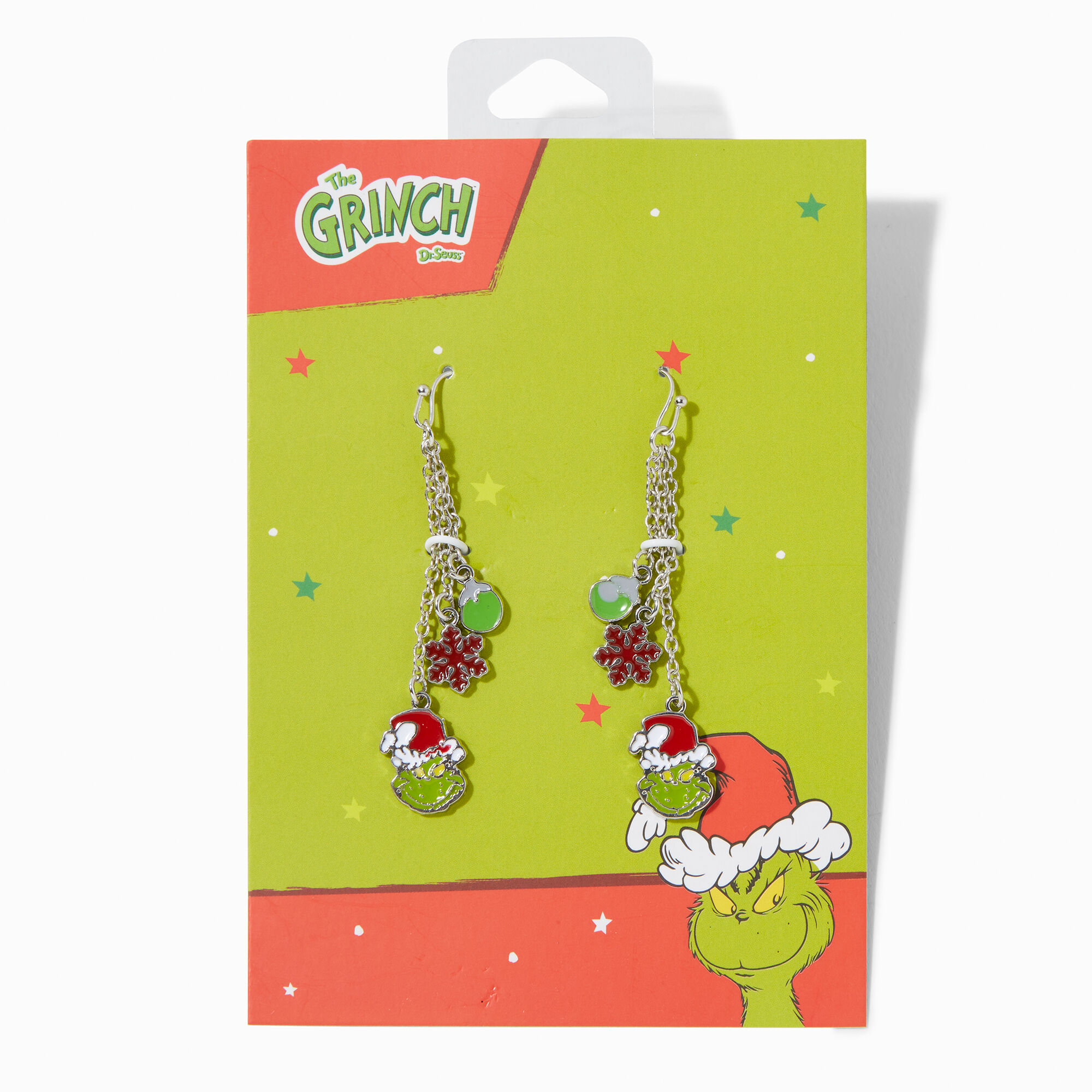 View Claires Dr Seuss The Grinch Santa Tone 2 Chain Drop Earrings Silver information