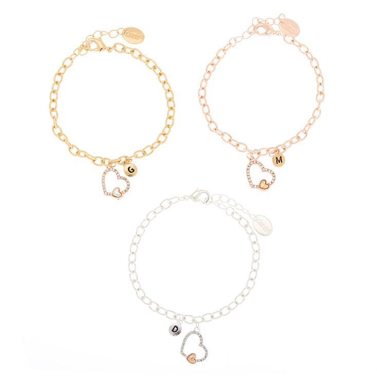 Mixed Metal Heart Chain Three Generation Bracelets - 3 Pack,
