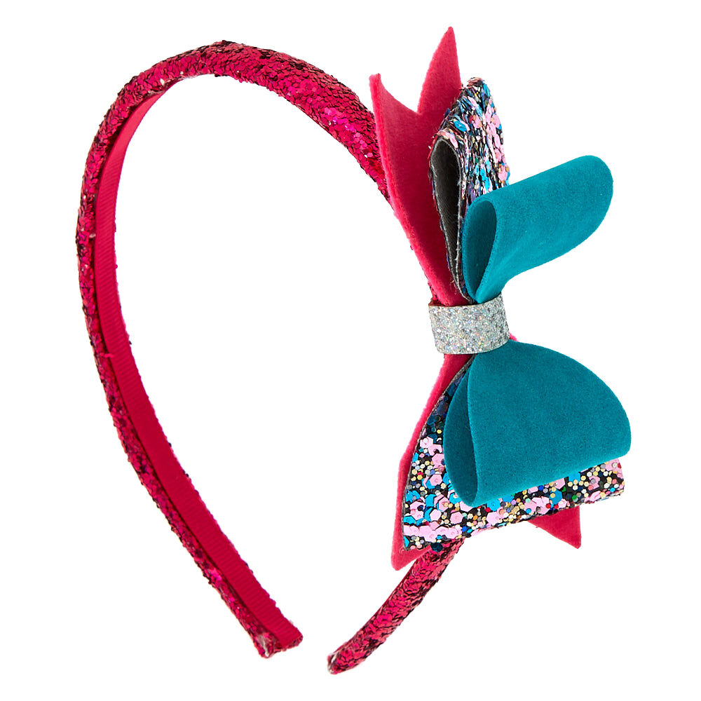 Claire's Club Layered Glitter Bow Headband - Pink,