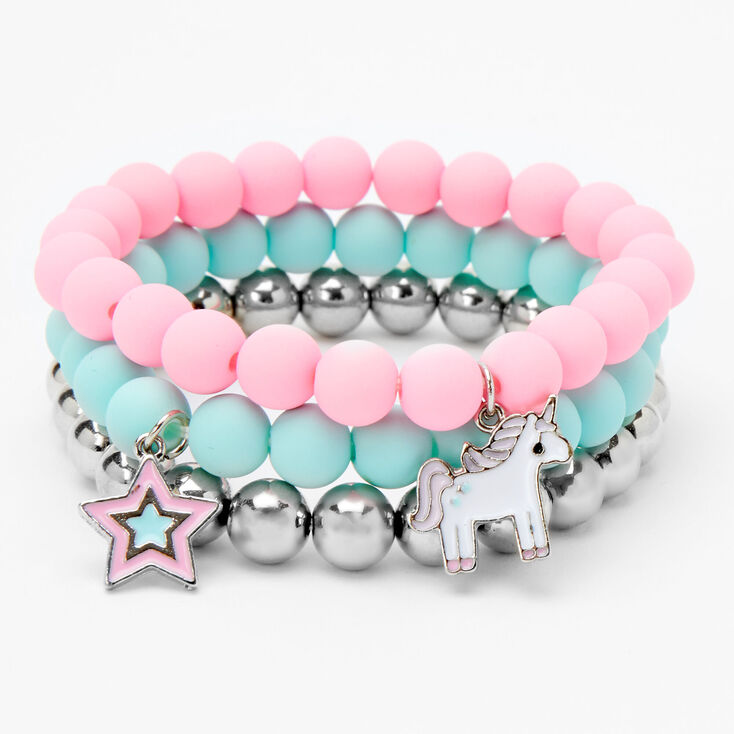 Claire&#39;s Club Unicorn Star Matte Beaded Stretch Bracelets &#40;3 Pack&#41;,