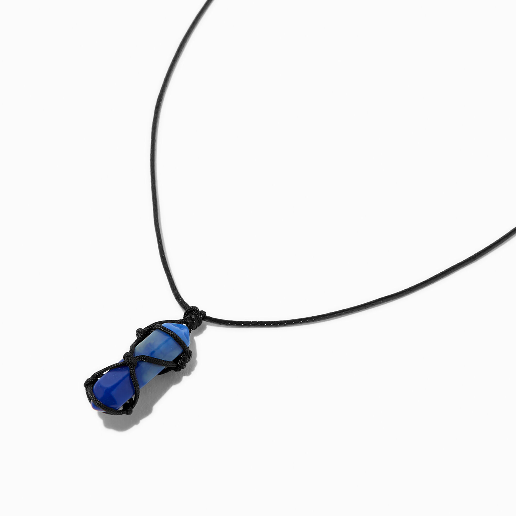 View Claires Mystical Gem Pendant Black Cord Necklace Blue information