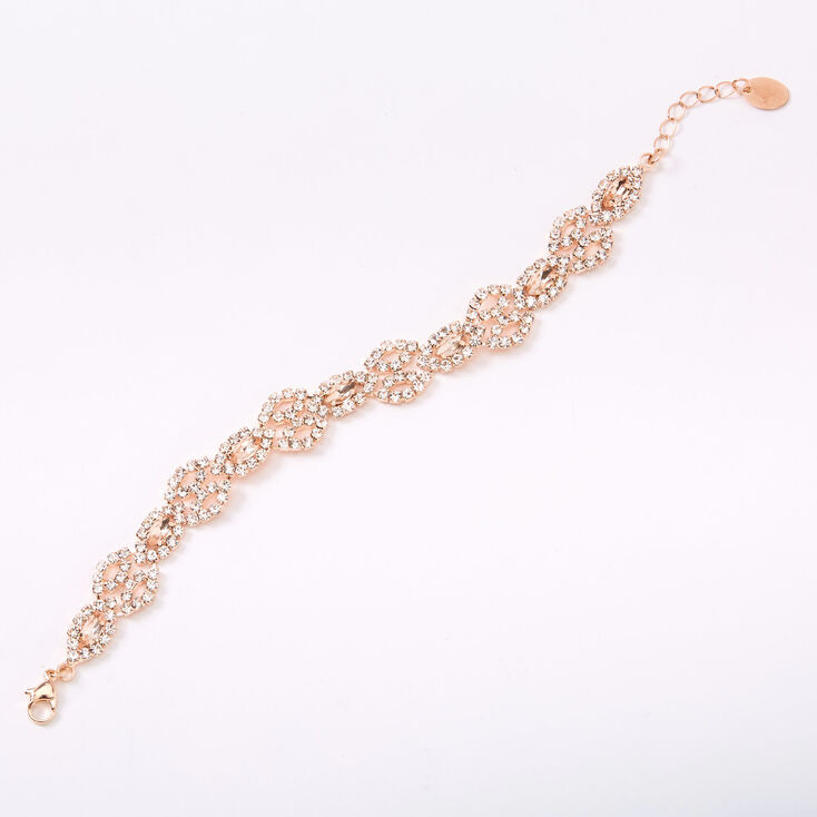 Rose Gold Pink Silk Rhinestone Evil Eye Chain Bracelet,