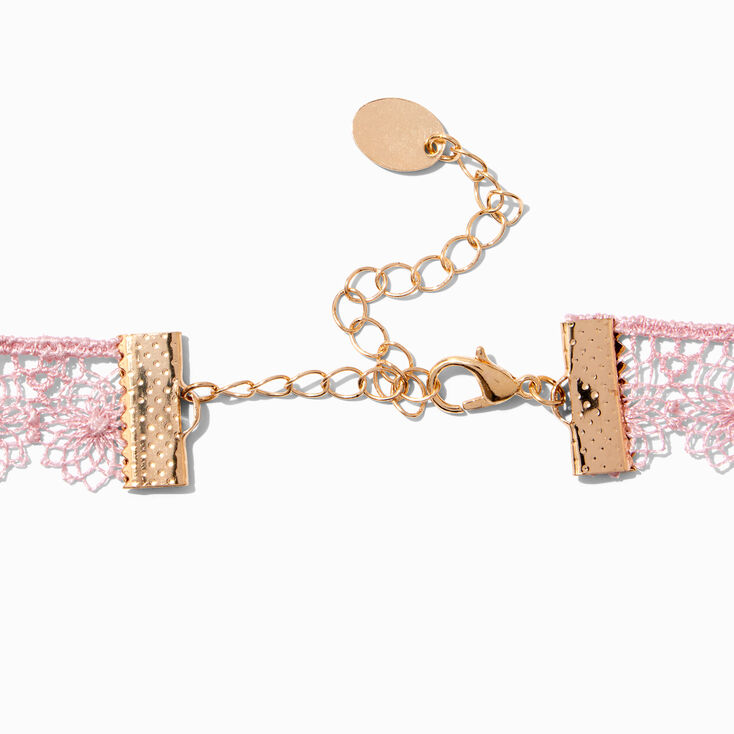Pink Lace Bow Choker Necklace ,