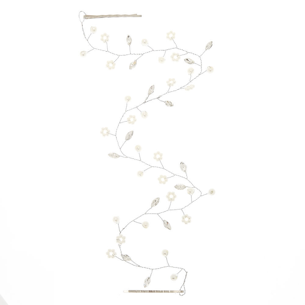 Long Silver Pearl Hair Vine,