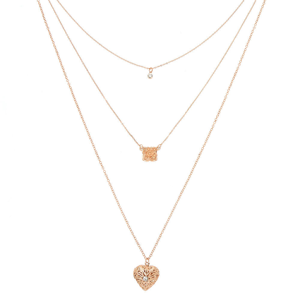 Rose Gold Romantic Heart Multi Strand Necklace,