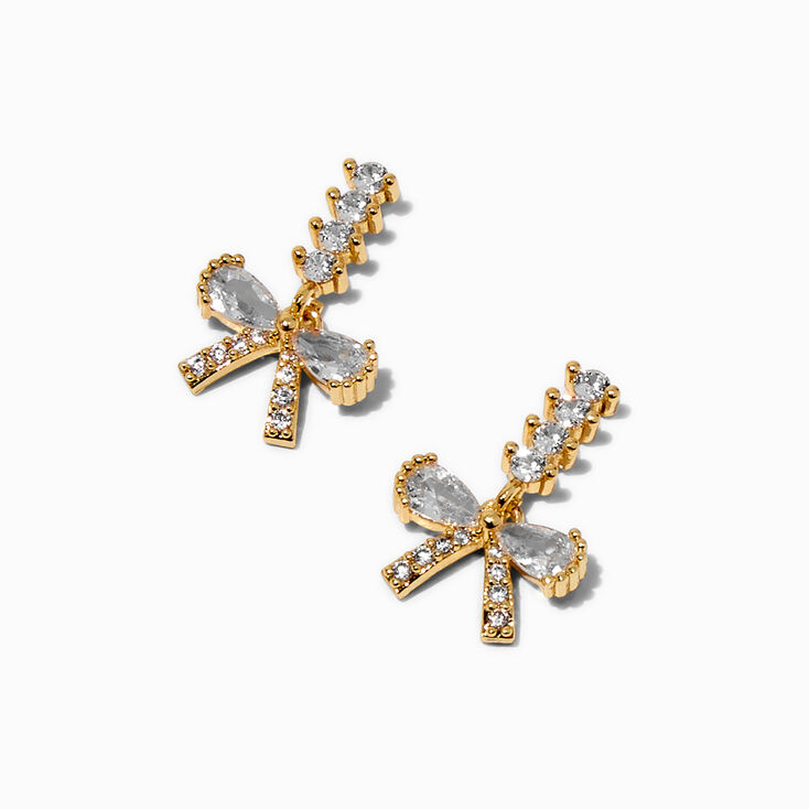 Cubic Zirconia Bow Gold-tone Drop Earrings,