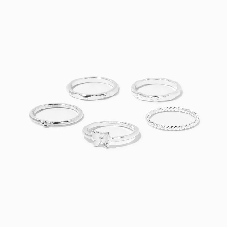 Silver-tone Delicate Butterfly Rings - 5 Pack,