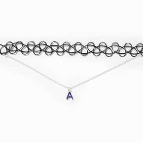 Mood Initial Multi-Strand Black Tattoo Choker Necklace - A,