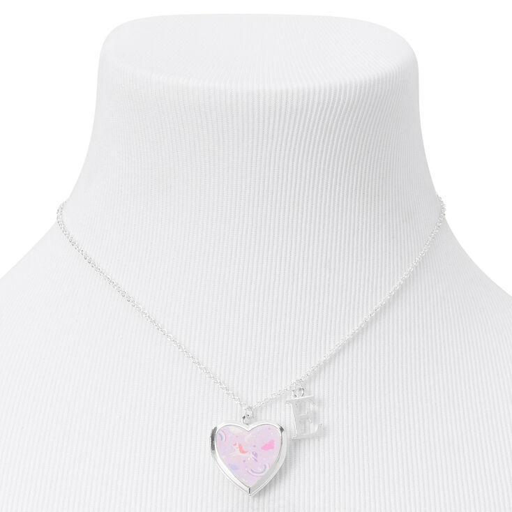 Claire&#39;s Club Glitter Unicorn Initial Locket Necklace - Pink, E,