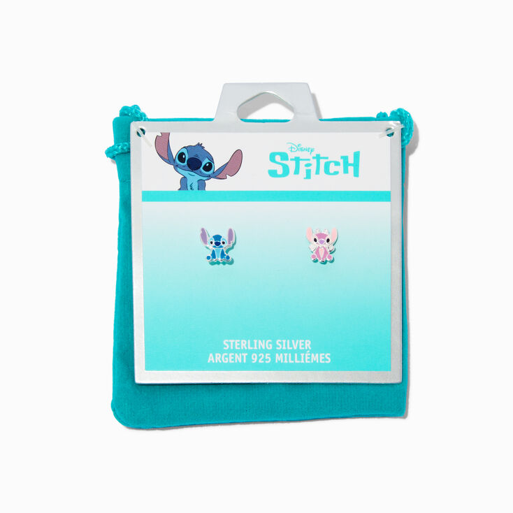 Disney Stitch &amp; Angel Sterling Silver Stud Earrings,