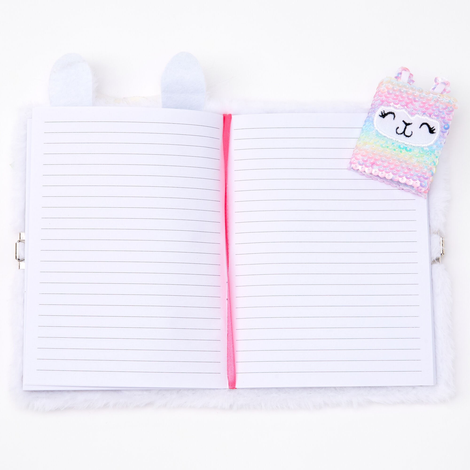 Llama Furry Lock Diary - White,