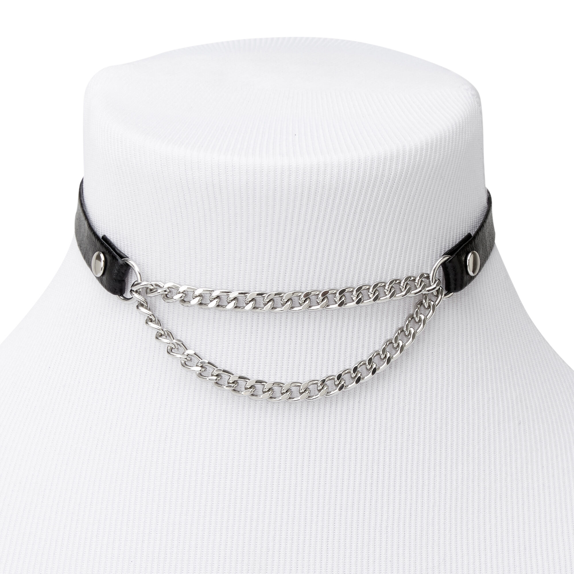 View Claires SilverTone Biker Chain Choker Necklace Black information