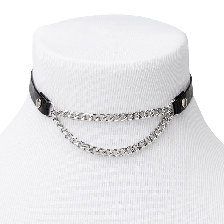 Silver-tone Biker Chain Choker Necklace,