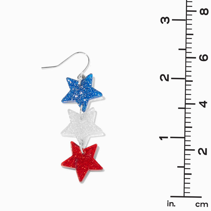 Red, White, &amp; Blue Triple Star Glitter Acrylic 1.5&quot; Drop Earrings,