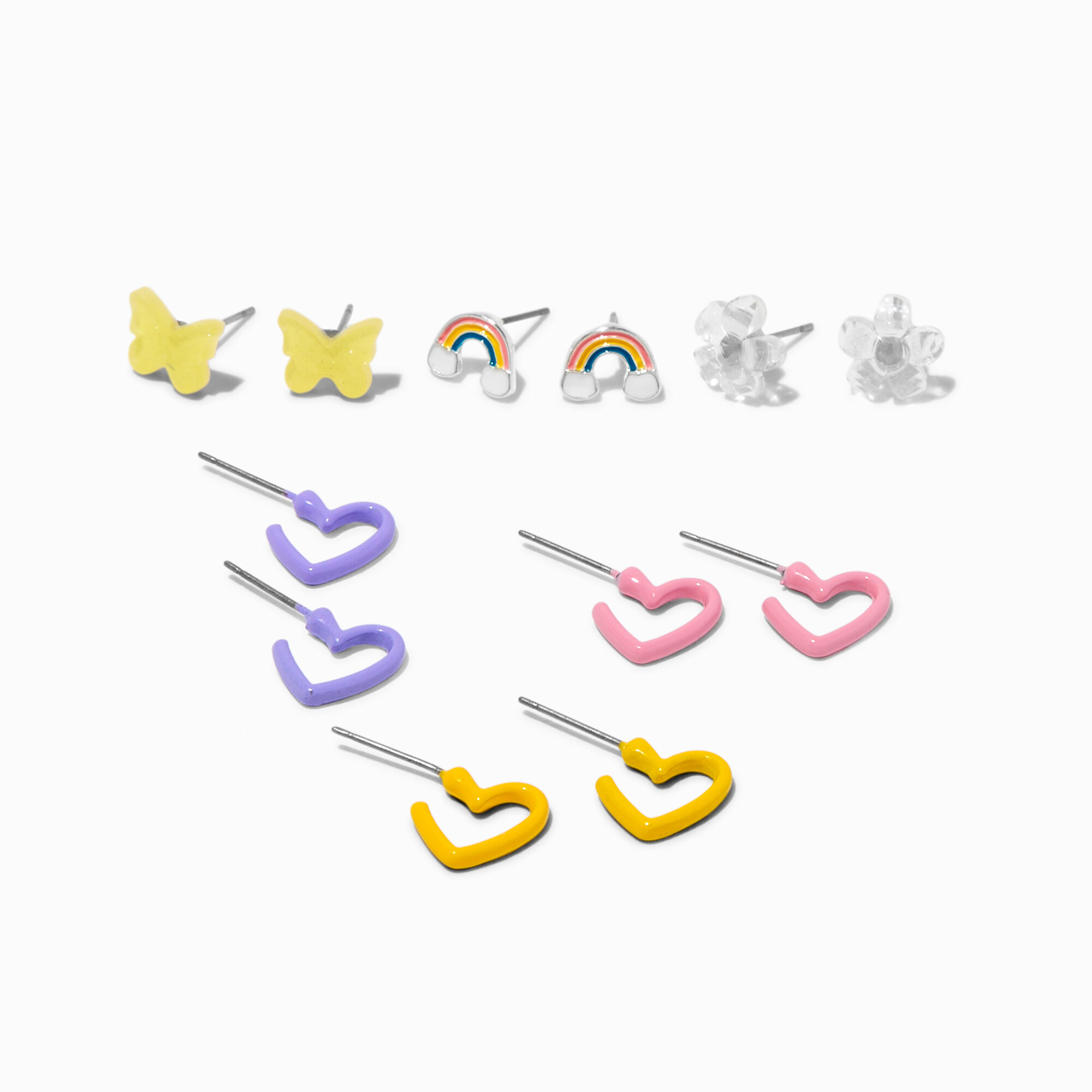 View Claires Mixed Studs Heart Hoop Earring Set 6 Pack Yellow information
