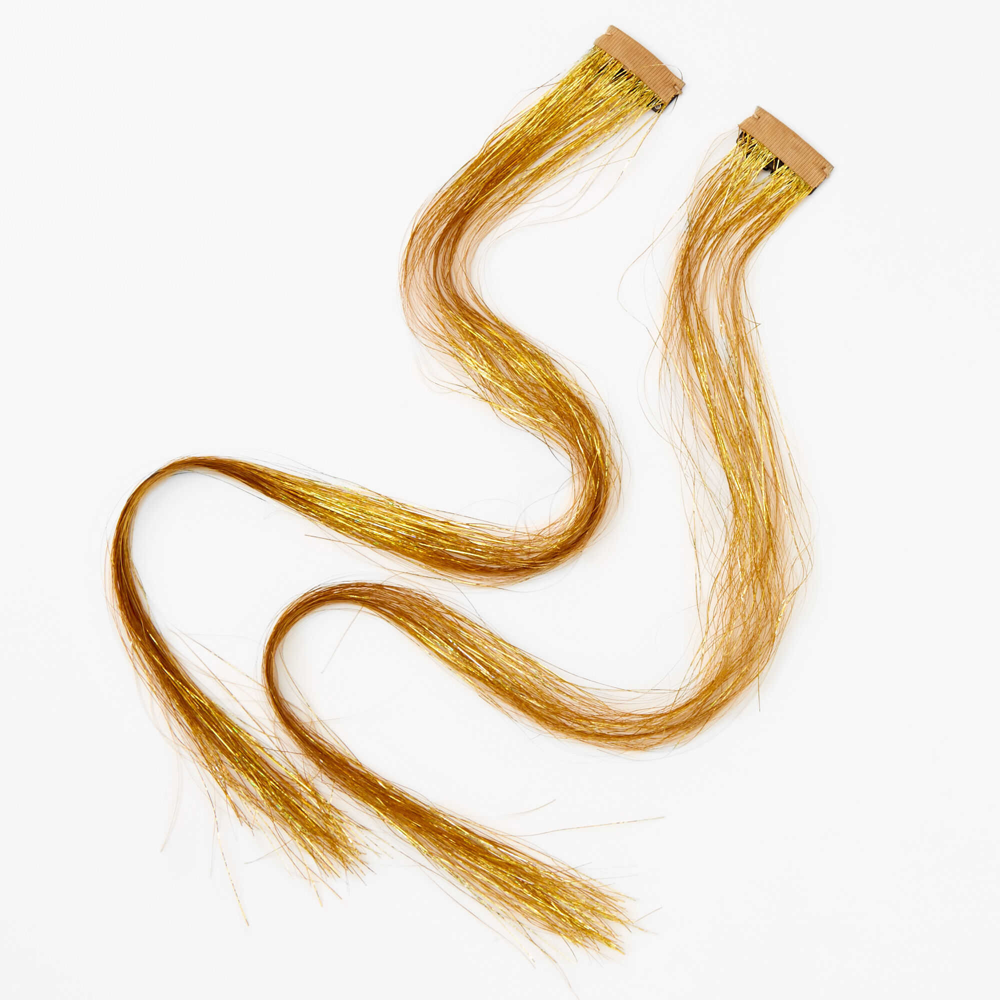 Tinsel Faux Hair Clip In Extensions - Gold, 2 Pack,