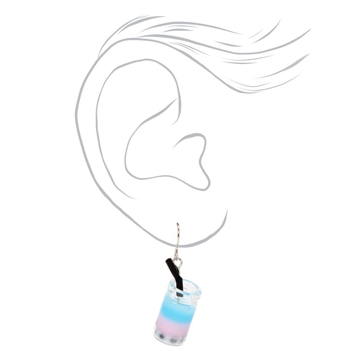 Silver 1&quot; Bubble Tea Drop Earrings - Blue/Pink,