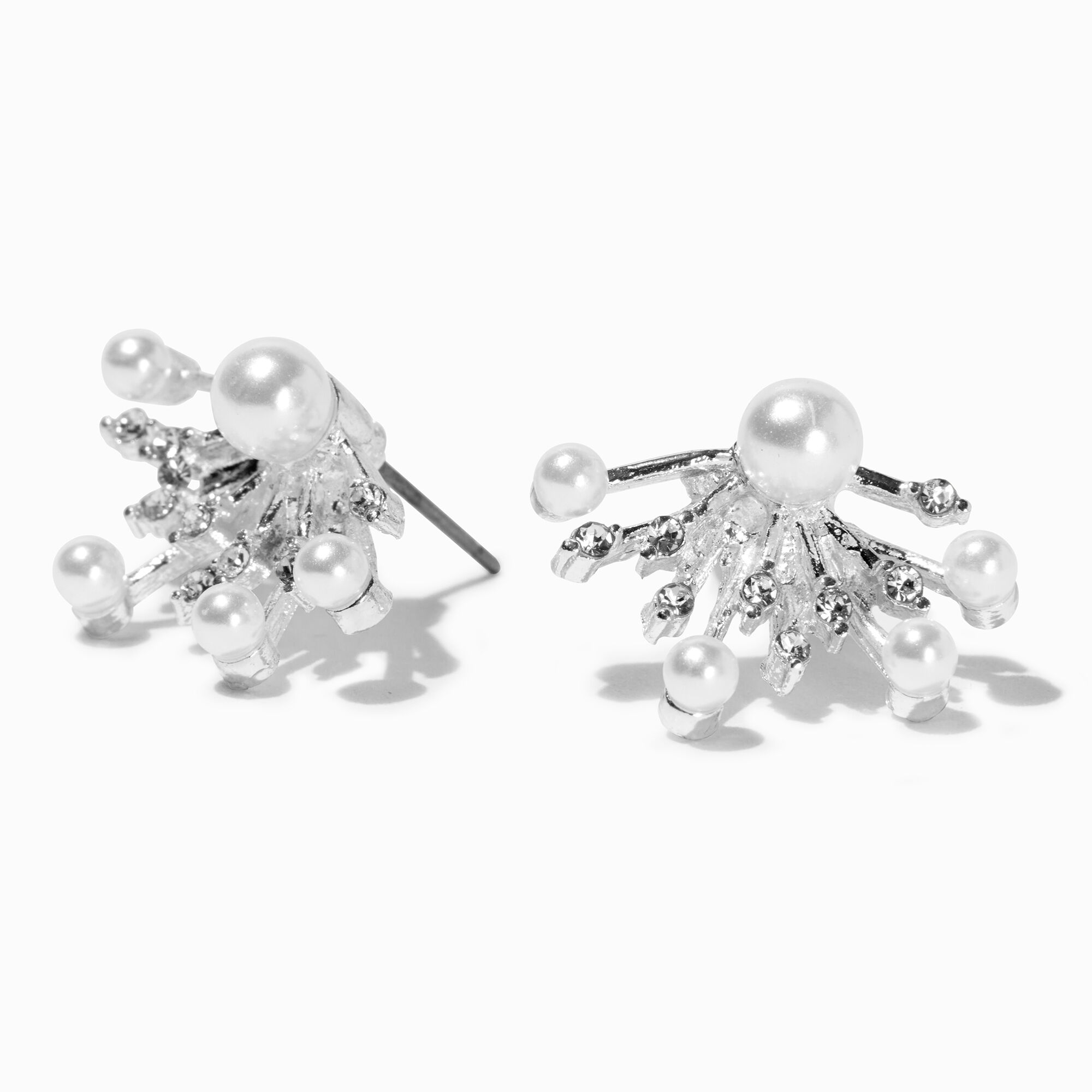 View Claires Tone Pearl Burst Stud Earrings Silver information
