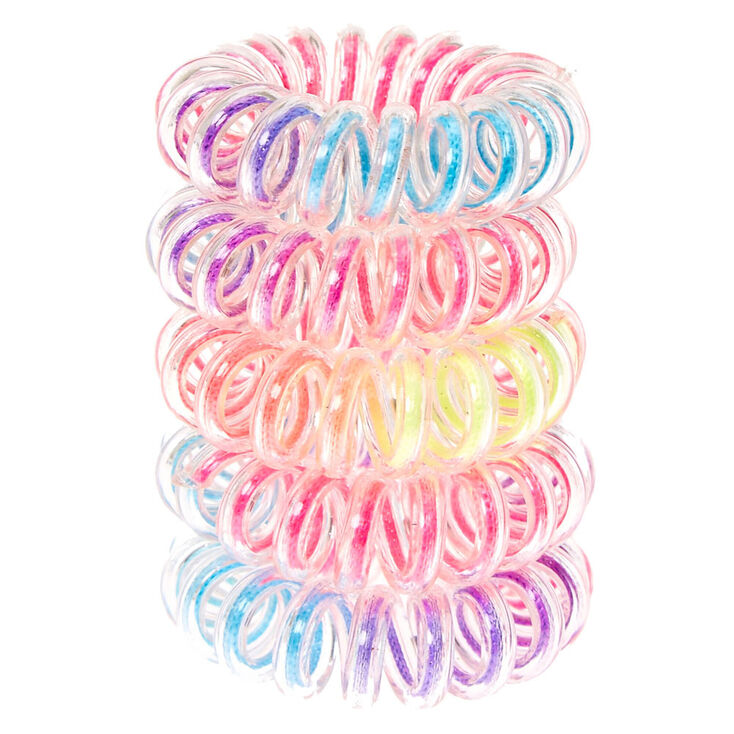 Mini &eacute;lastiques spirale arc-en-ciel fluo - Lot de 5,