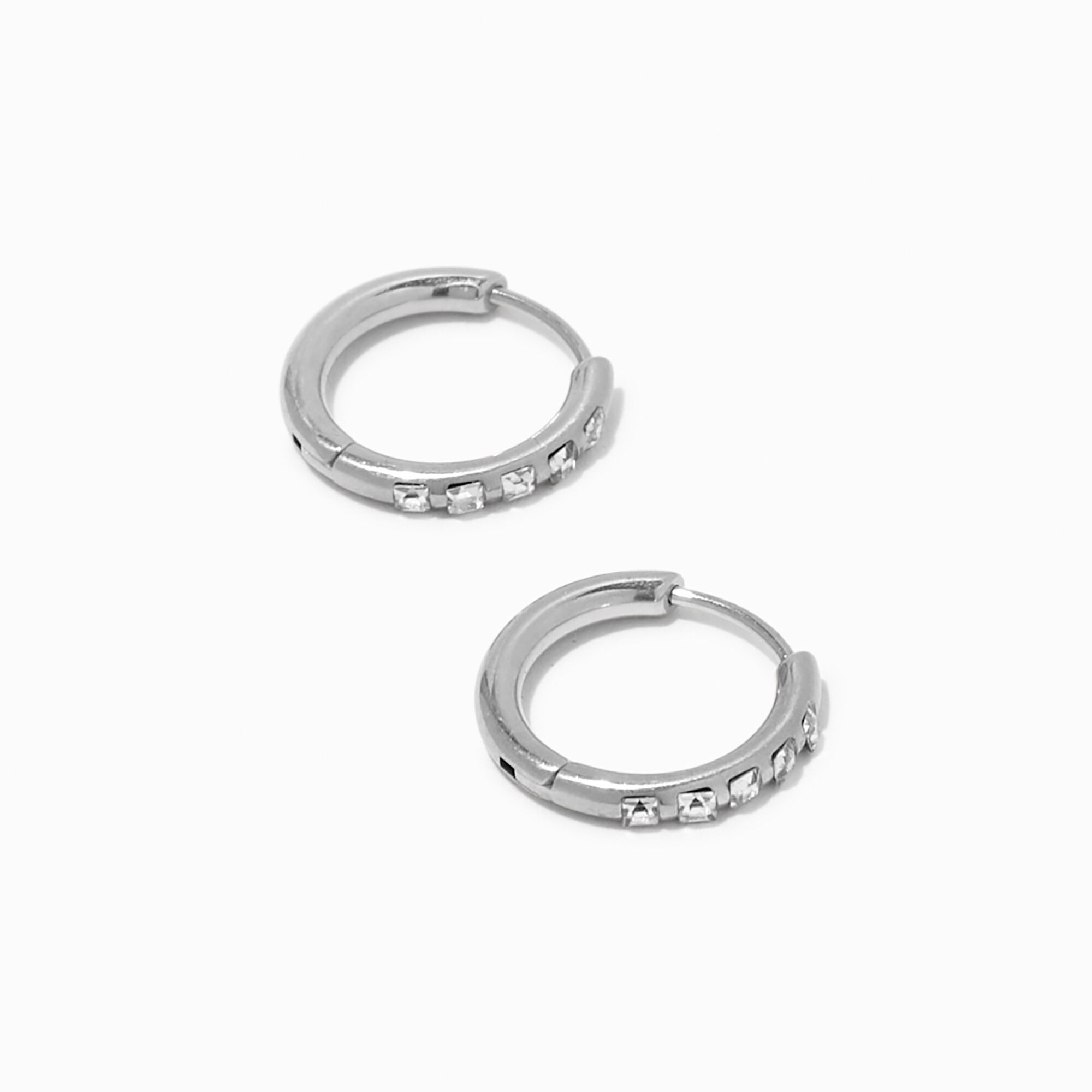 View C Luxe By Claires Titanium 10MM Crystal Huggie Hoop Earrings Silver information