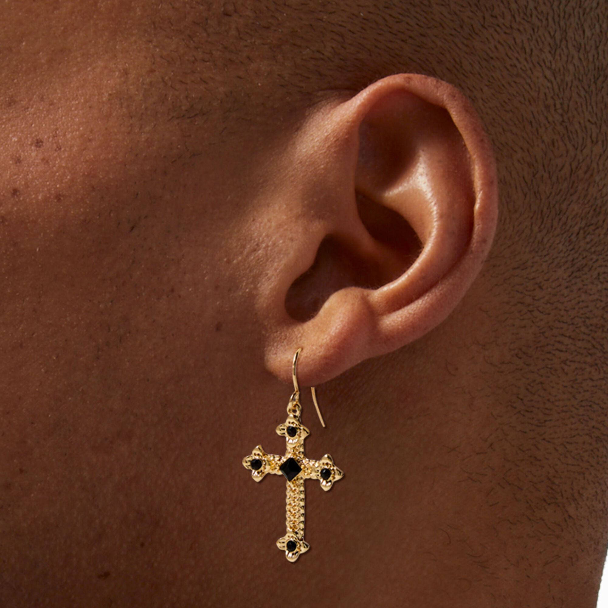 Black and gold cross earrings on sale