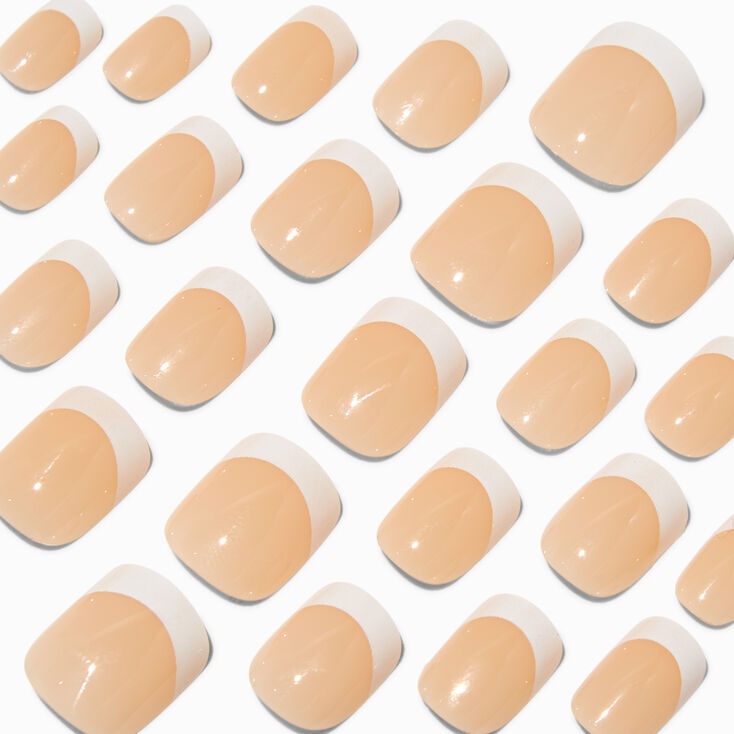French Tip Short Square Vegan Faux Nail Set - 24 Pack,