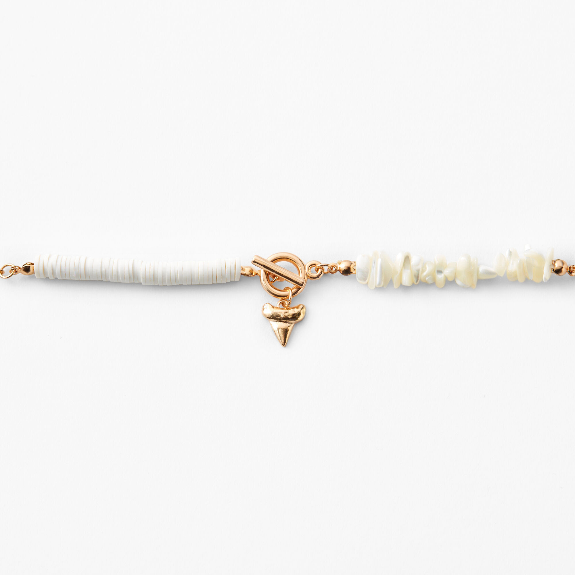 Rose Gold Puka Shell Shark Tooth Toggle Choker Necklace - White,