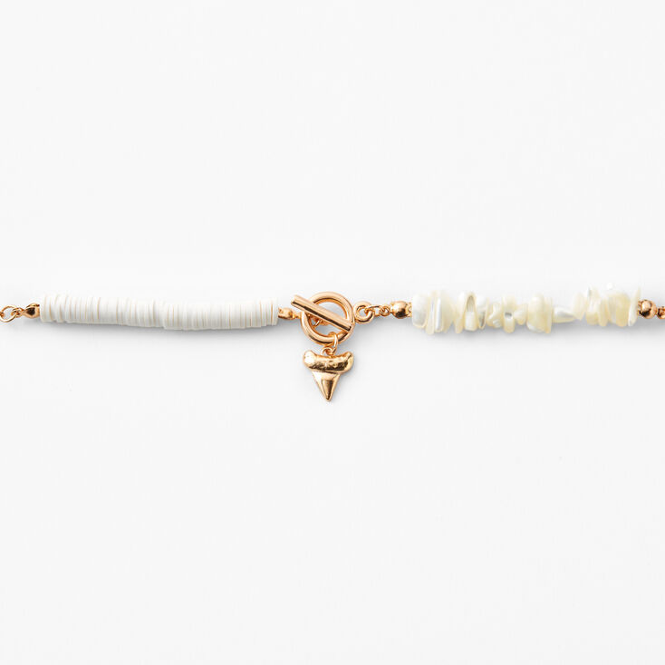 Rose Gold Puka Shell Shark Tooth Toggle Choker Necklace - White,