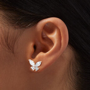 Cubic Zirconia Butterfly Stud Earrings - Rose Gold-tone,
