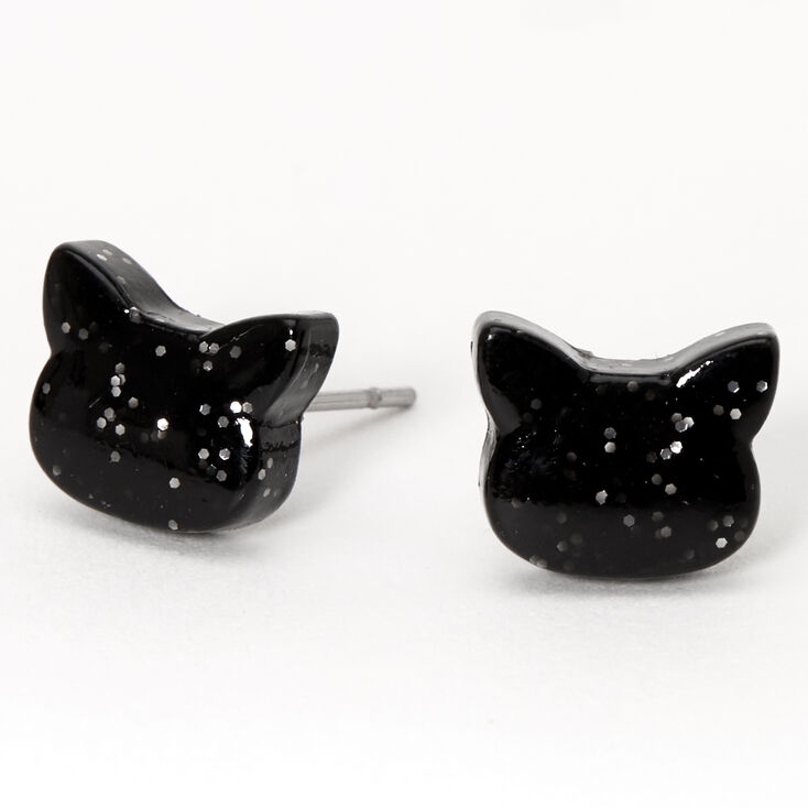 Clous d&#39;oreilles chat avec paillettes couleur argent&eacute;e - Noir,