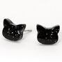 Silver Glitter Cat Stud Earrings - Black,