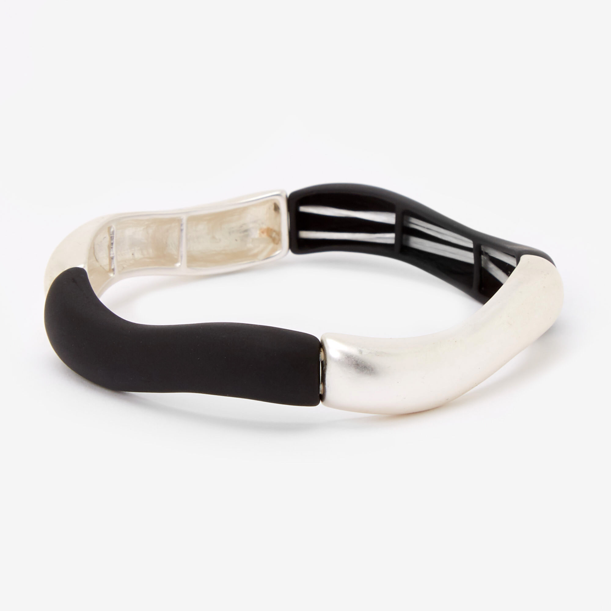 Wavy Bars Stretch Bangle Bracelet - Black/Silver,