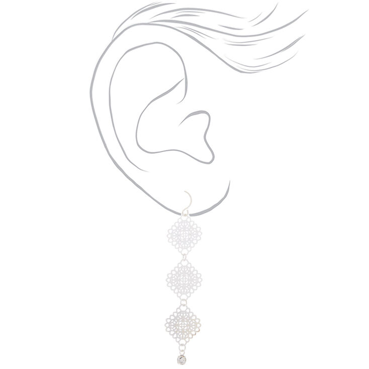 Silver 2&quot; Filigree Drop Earrings,