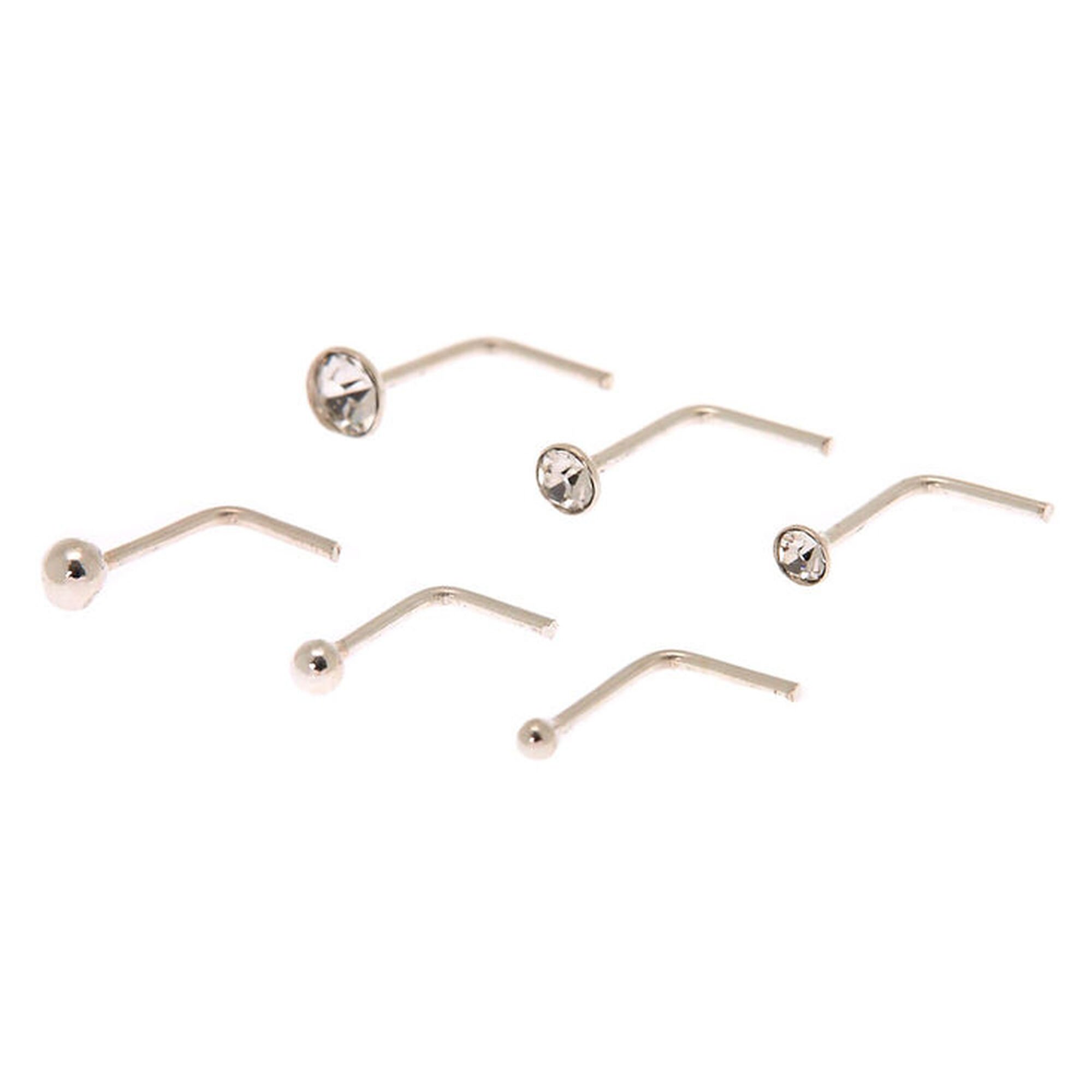 View Claires 22G Graduated Crystal Ball Nose Studs 6 Pack Silver information