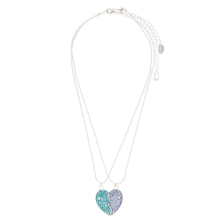 Best Friends Blue Glitter Split Heart Necklaces - 2 Pack,