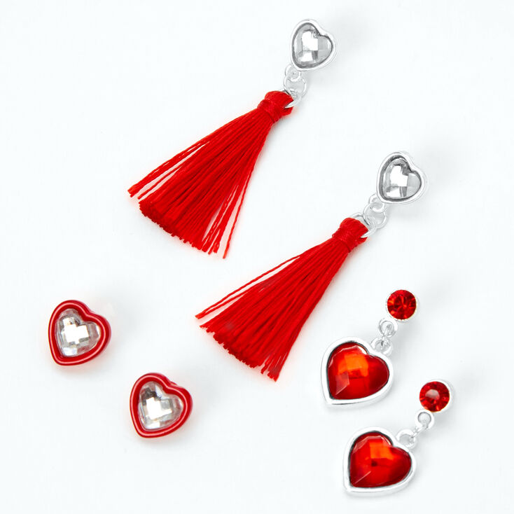 Valentine&#39;s Day Tassel Heart Earring Set - 3 Pack,