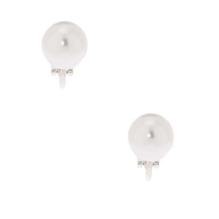 Claire's Clous d'oreille à clip 10 mm avec perles d'imitation couleur argenté