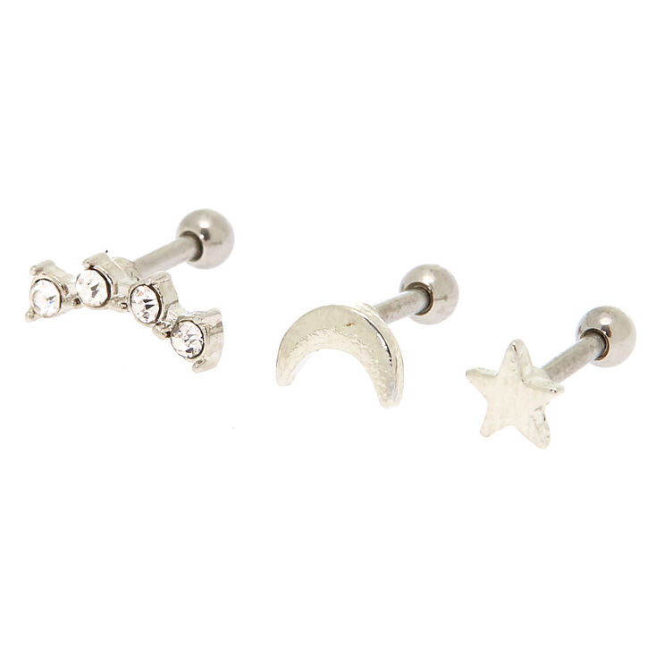Claire's Clous d'oreilles de cartilage célestes 1,2 mm couleur argentée - Lot de 3