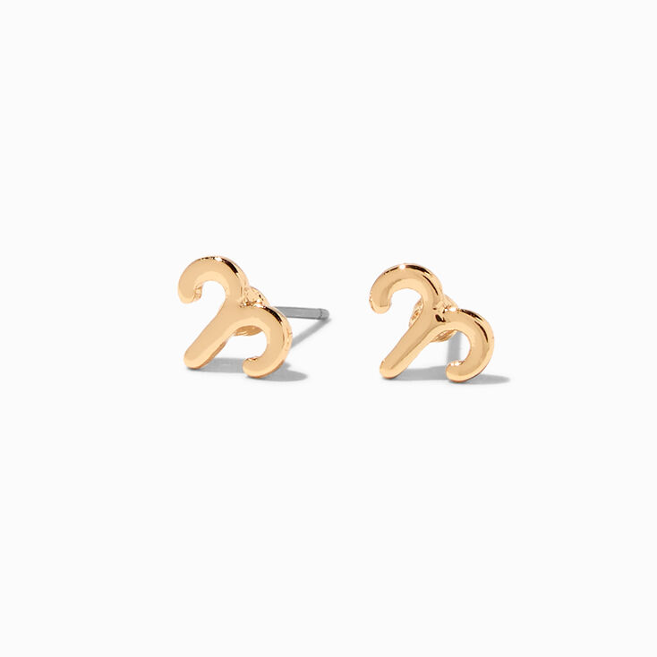 Gold Zodiac Stud Earrings - Aries,