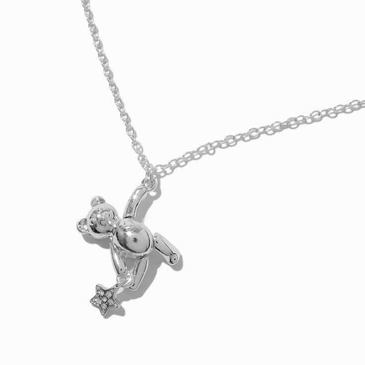 Silver-tone Dangling Bear Pendant Necklace,