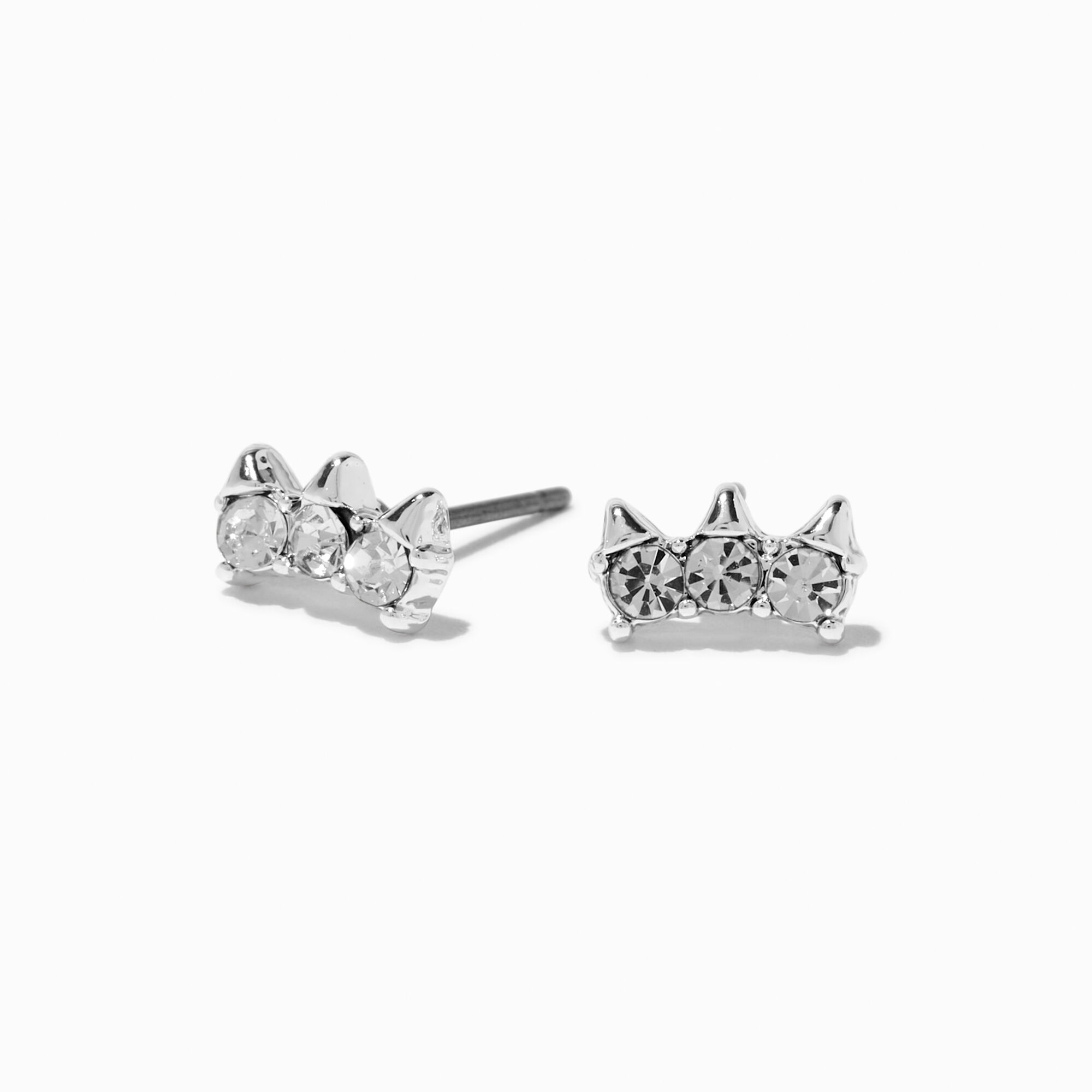 Silver tone Crystal Spike Stud Earrings Claire s US