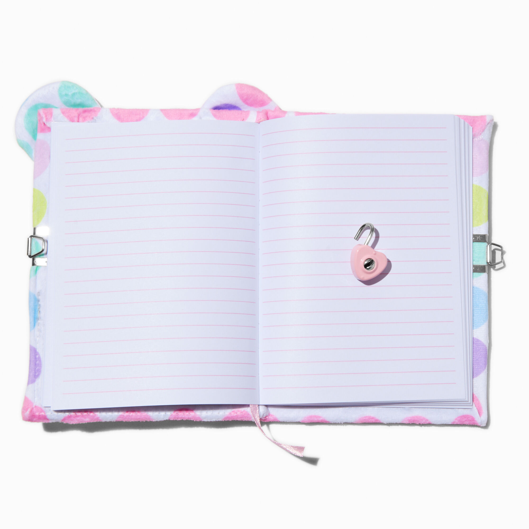Journal à cadenas ours chibi à pois arc-en-ciel,